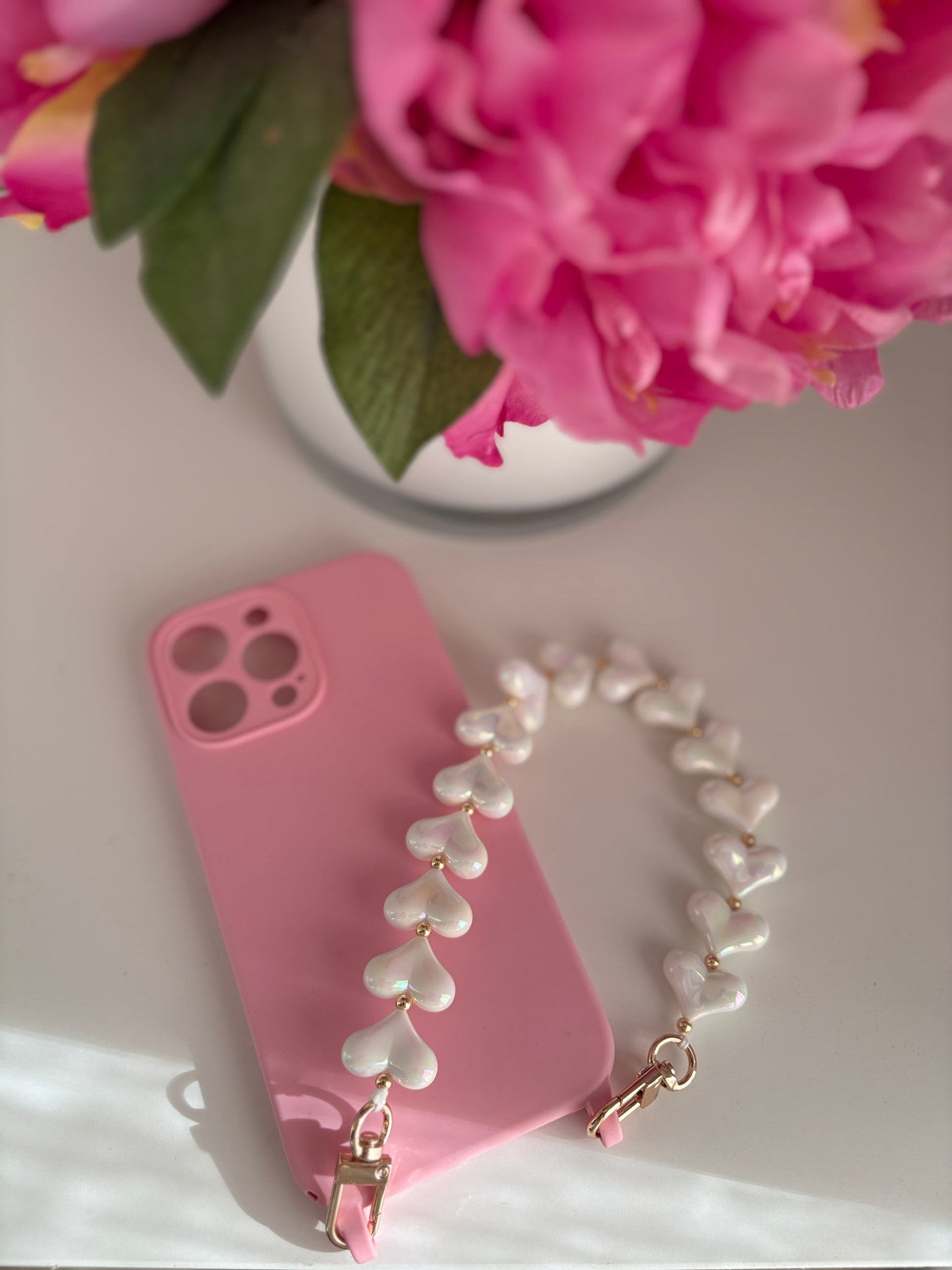 White Hearts Wristlet