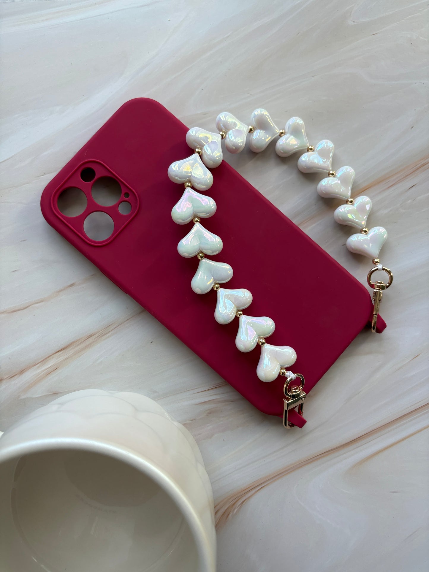 White Hearts Wristlet