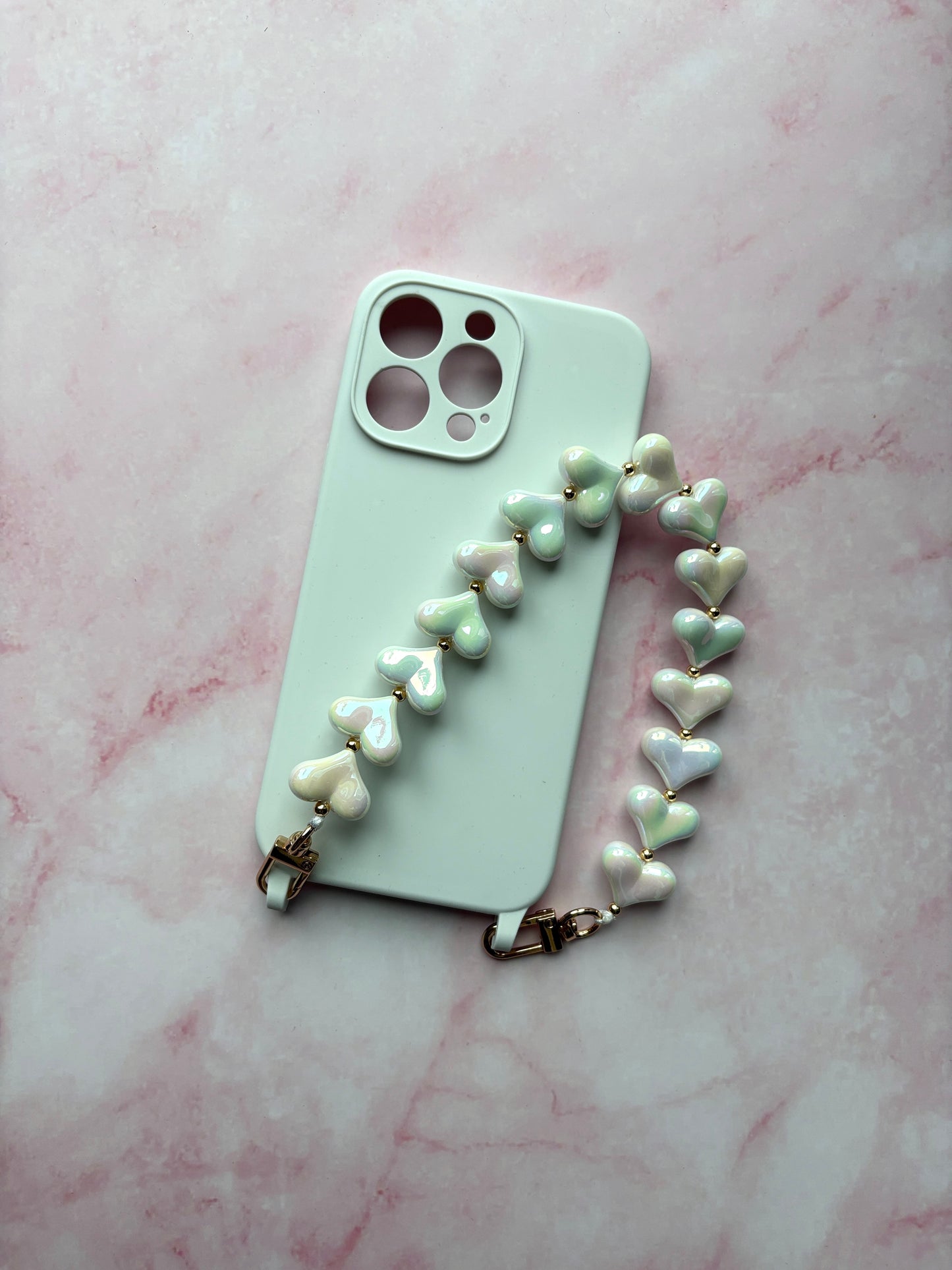 White Hearts Wristlet